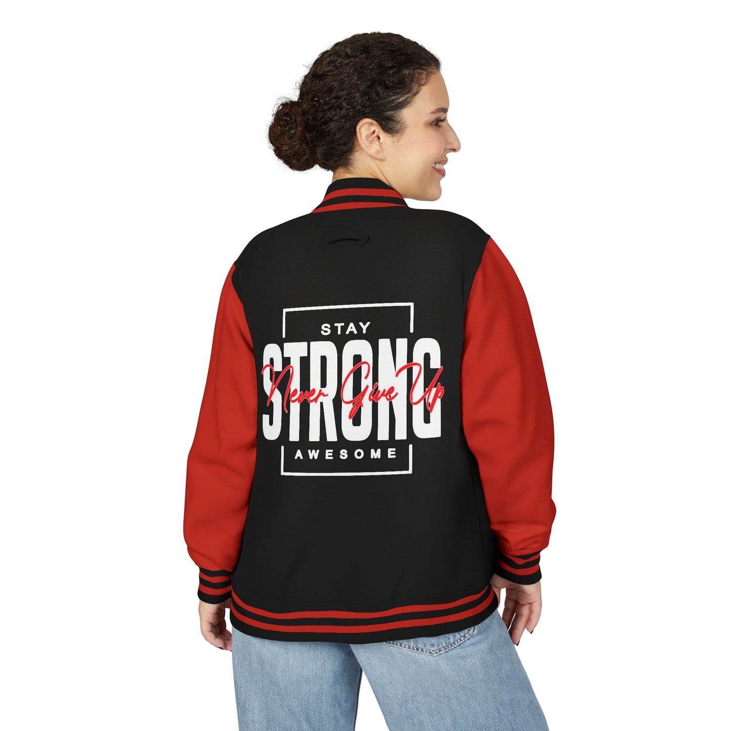 Unisex Heavyweight Letterman Jacket - Stay Strong, Never Give Up