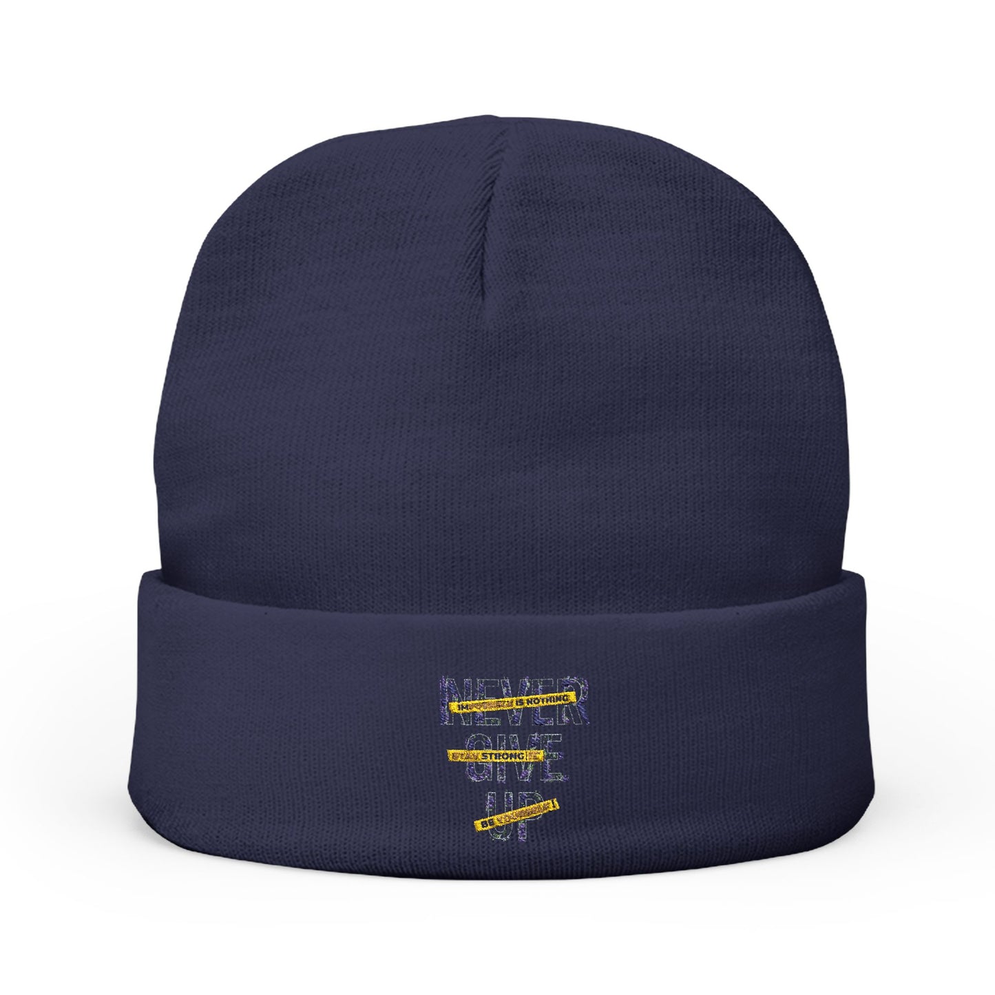Embroidered Knit Beanie - Never Give Up Inspirational Hat