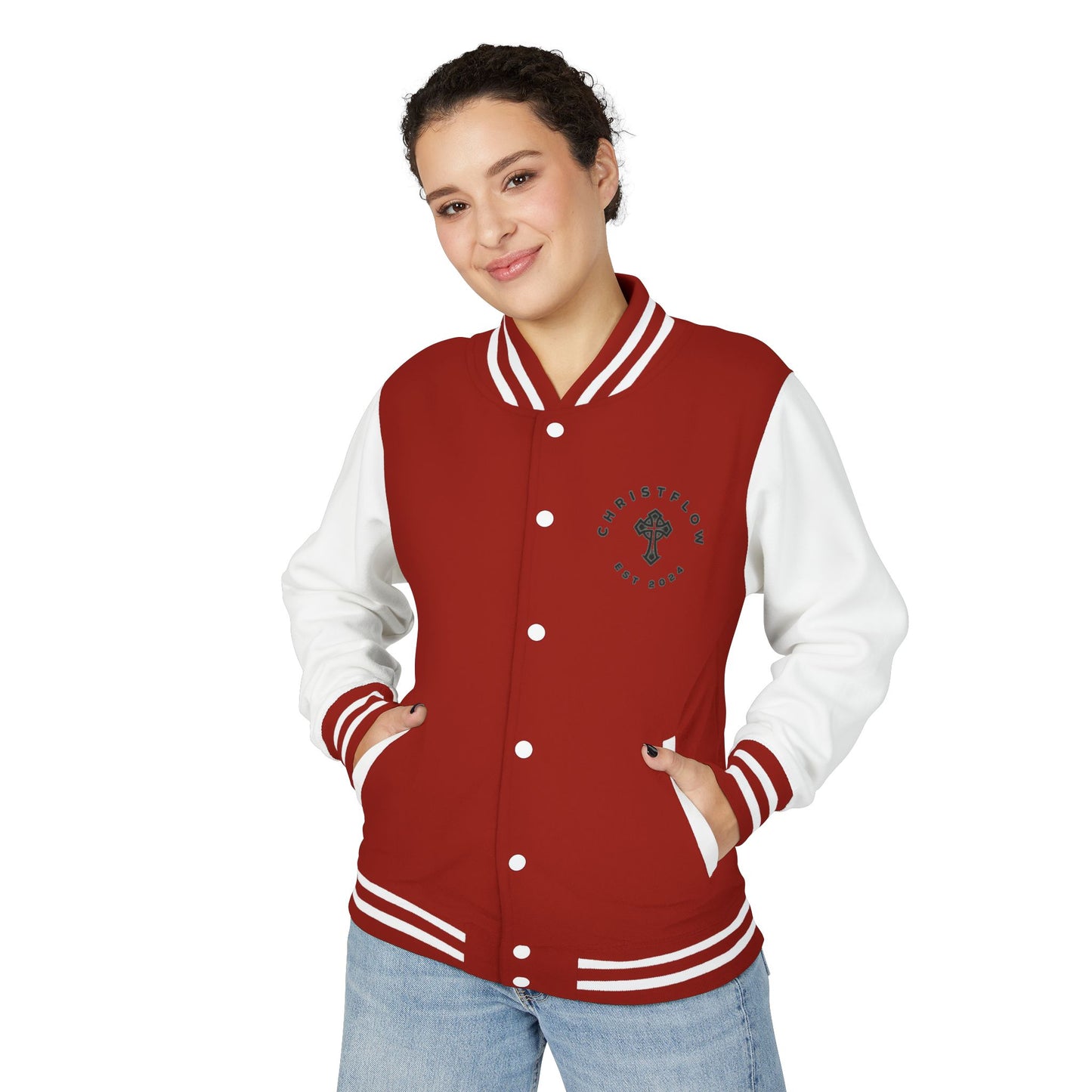 Unisex Heavyweight Letterman Jacket with Cross Design - Trendy Casual Outerwear for Fall