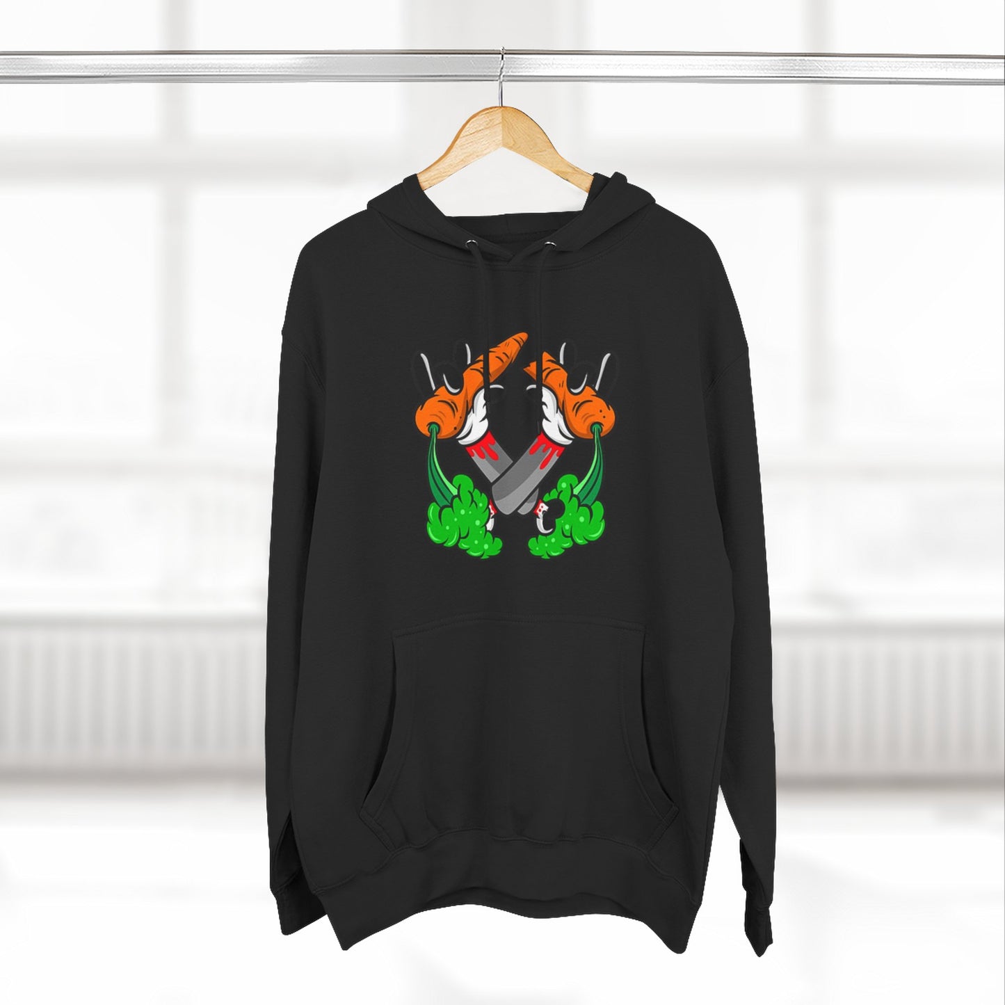 Stylish Three-Panel Fleece Hoodie with Vegetable Design