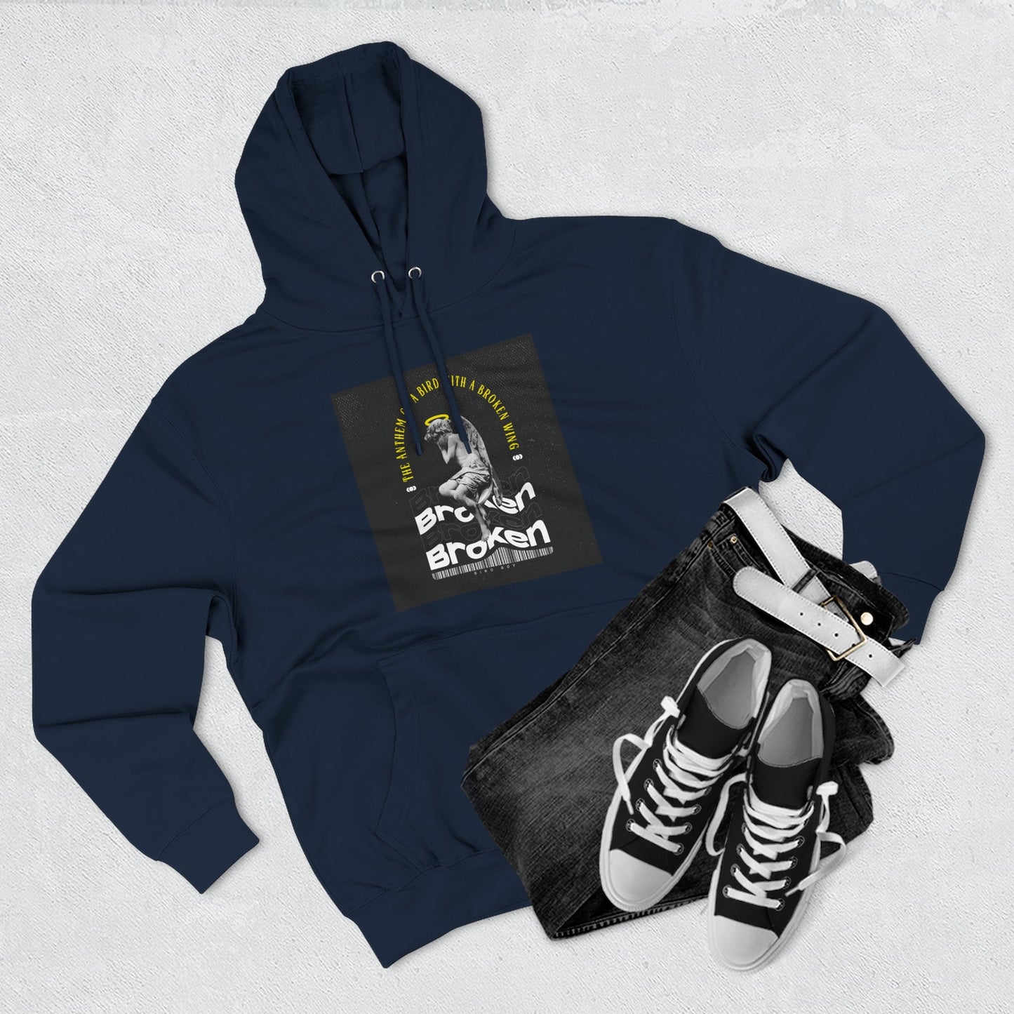 Inspirational Three-Panel Fleece Hoodie - 'Broken Yet Unbroken'