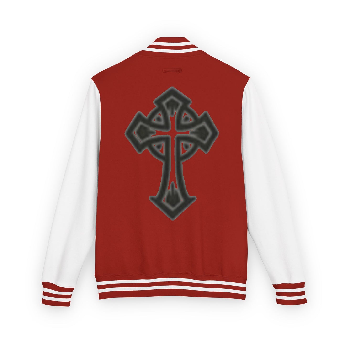 Unisex Heavyweight Letterman Jacket with Cross Design - Trendy Casual Outerwear for Fall