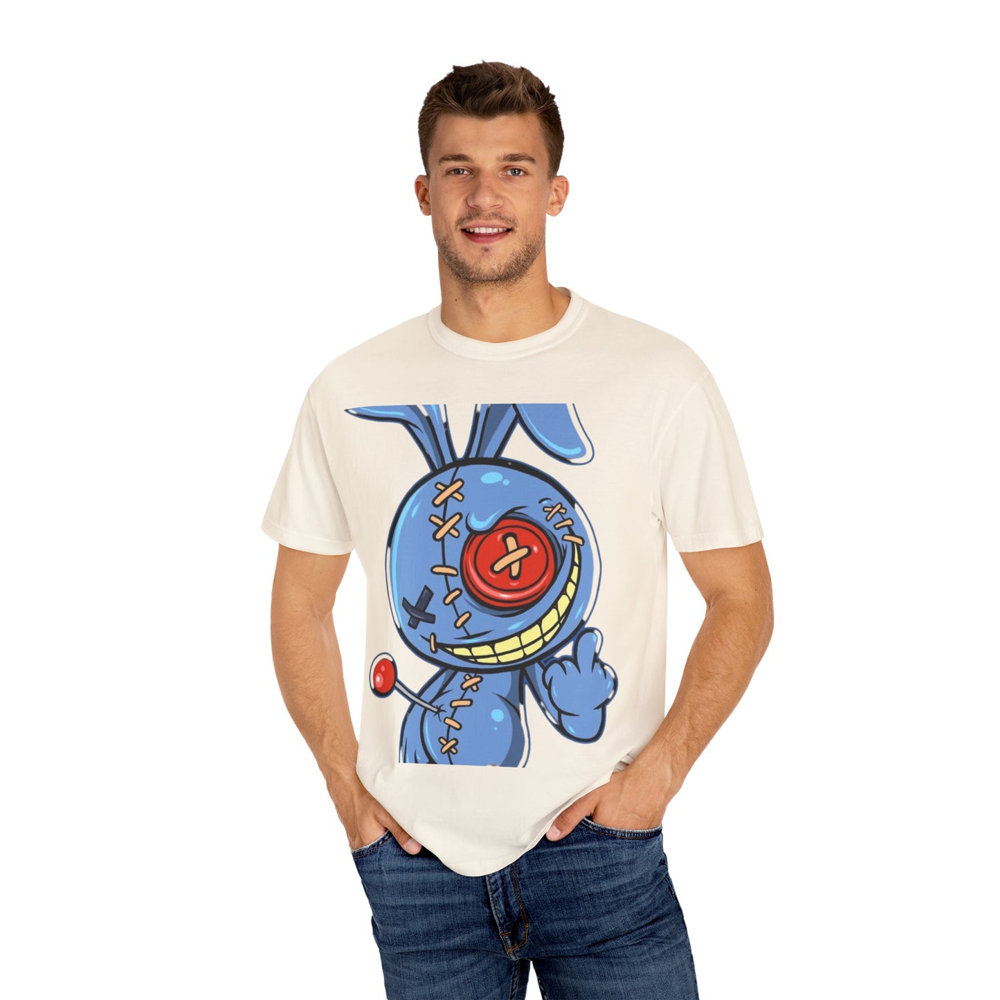 Whimsical Cartoon Bunny Unisex Garment-Dyed T-Shirt