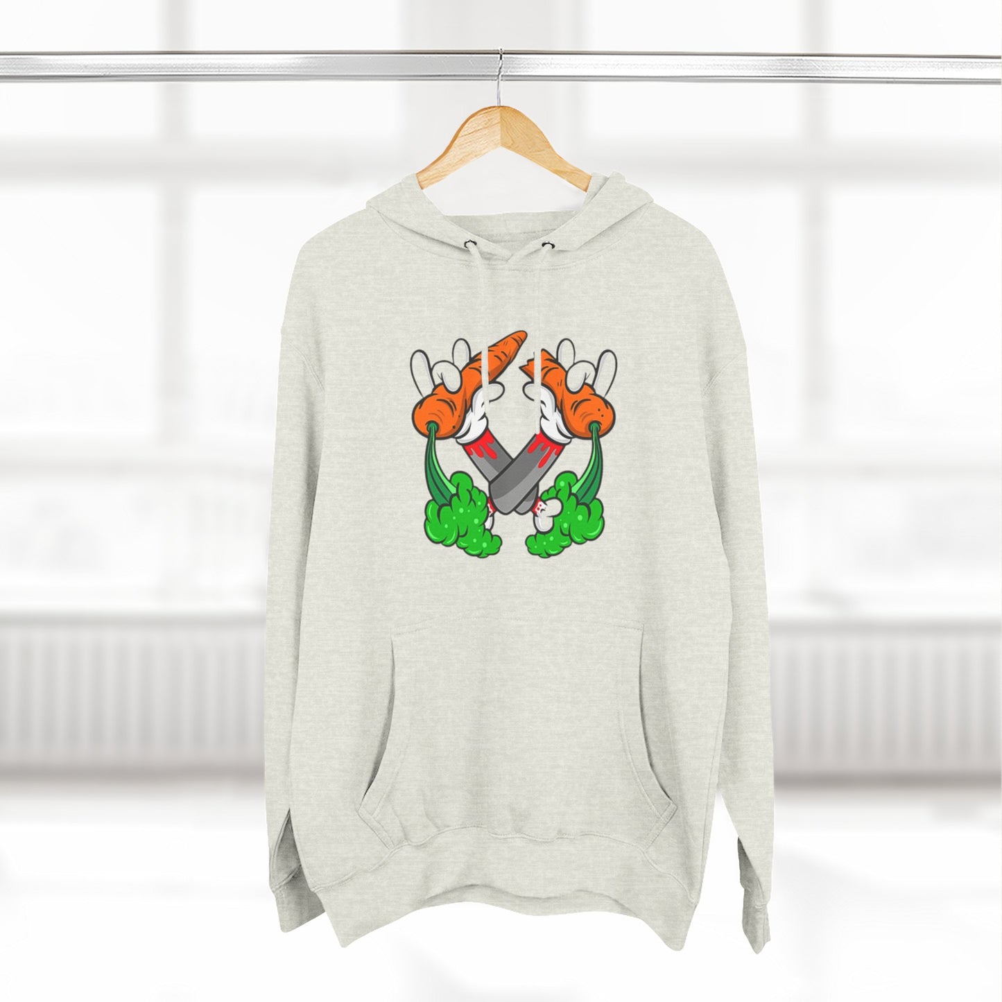 Stylish Three-Panel Fleece Hoodie with Vegetable Design