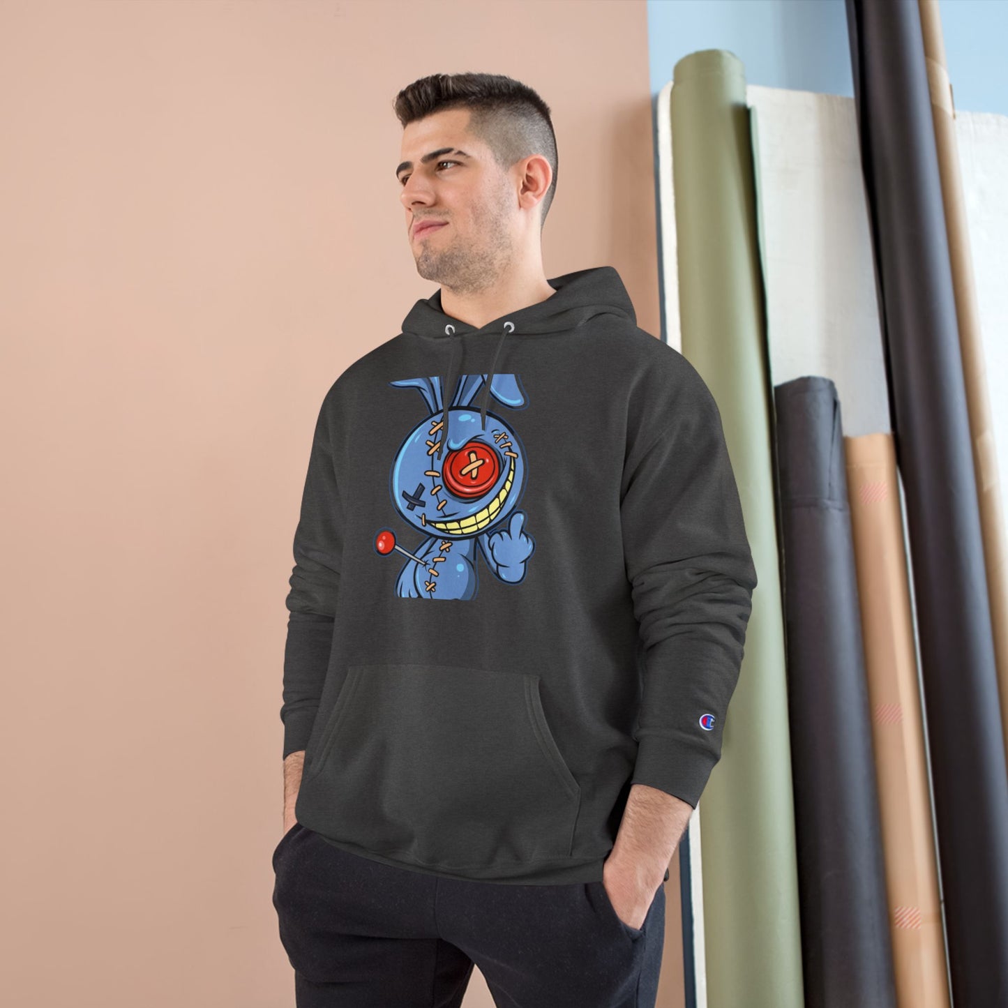 Whimsical Champion Hoodie with Unique Bunny Design