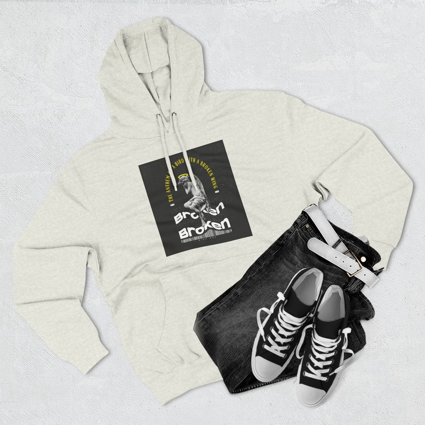 Inspirational Three-Panel Fleece Hoodie - 'Broken Yet Unbroken'