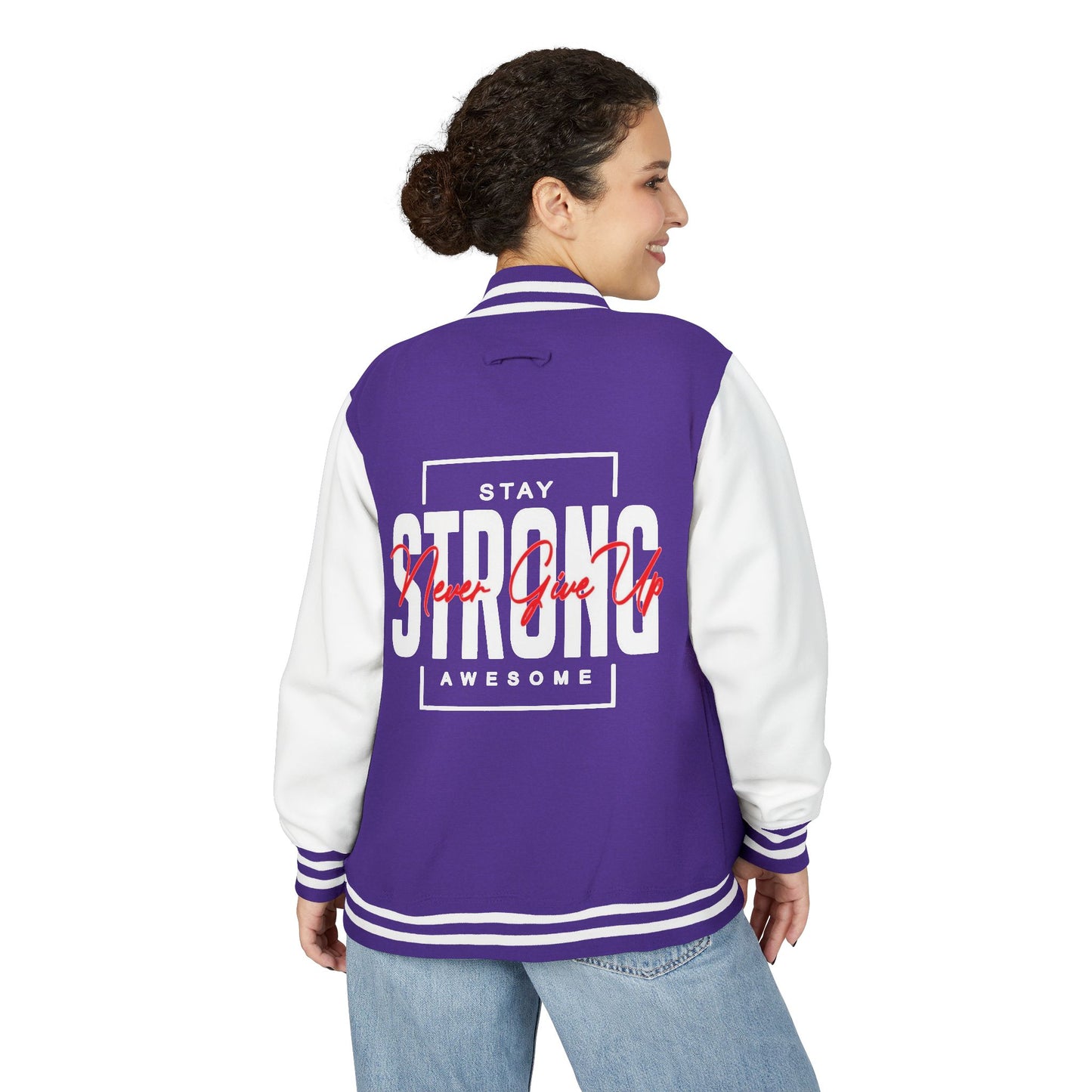 Unisex Heavyweight Letterman Jacket - Stay Strong, Never Give Up