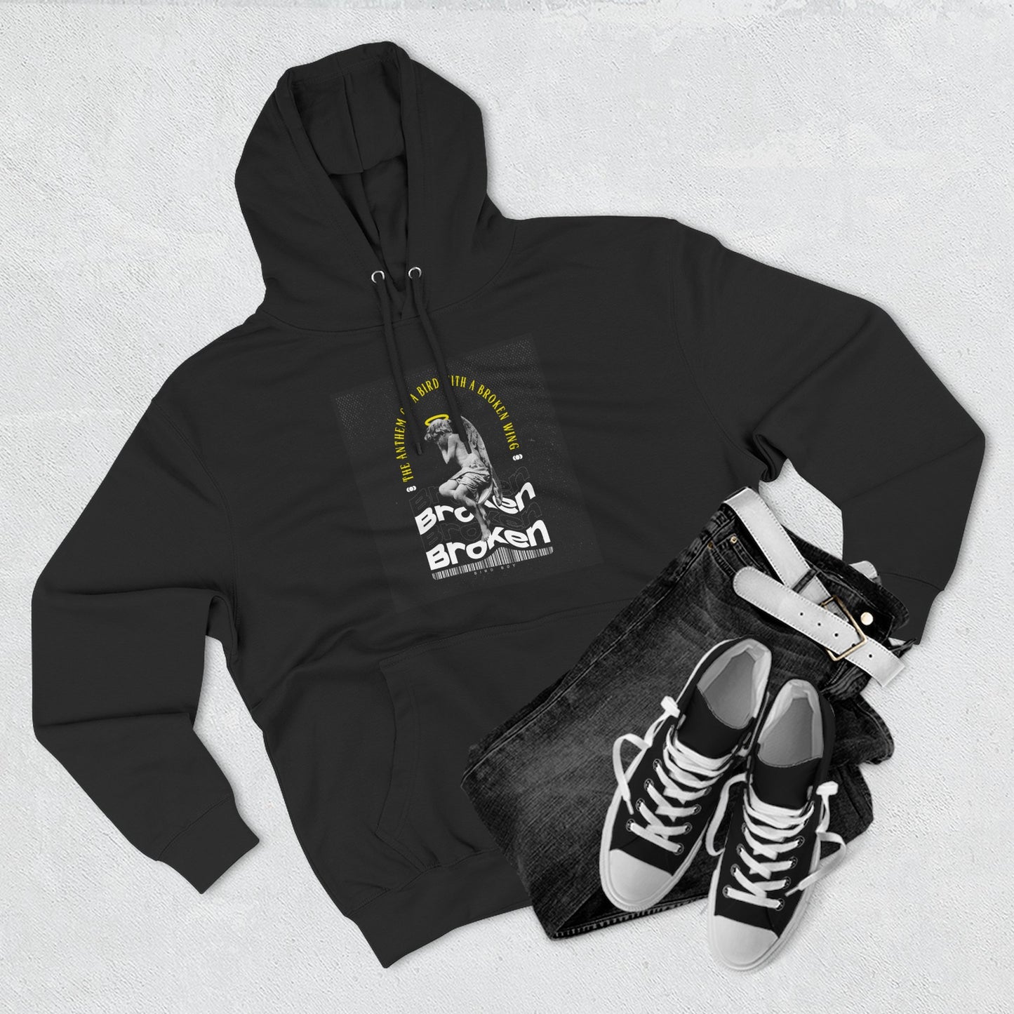 Inspirational Three-Panel Fleece Hoodie - 'Broken Yet Unbroken'