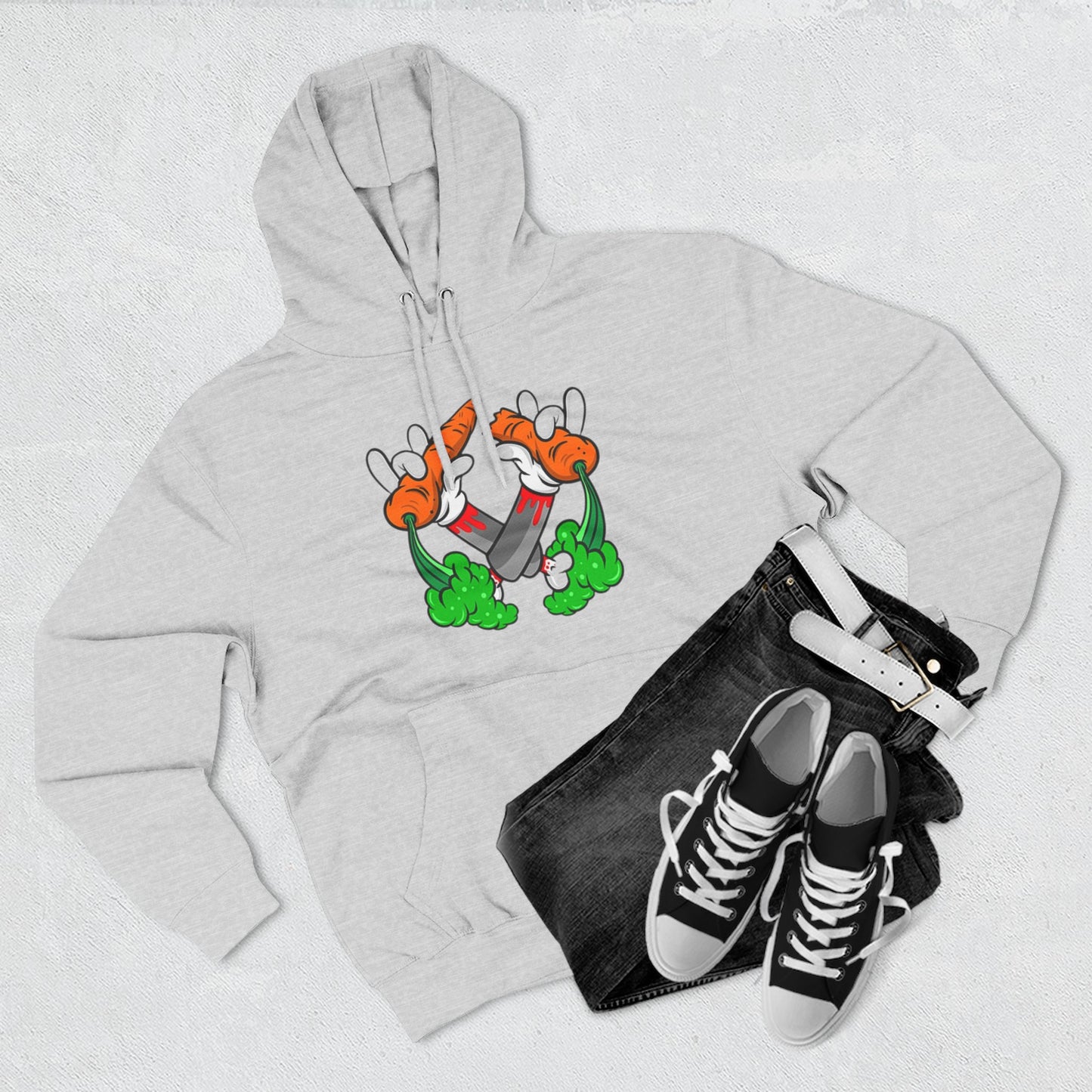 Stylish Three-Panel Fleece Hoodie with Vegetable Design