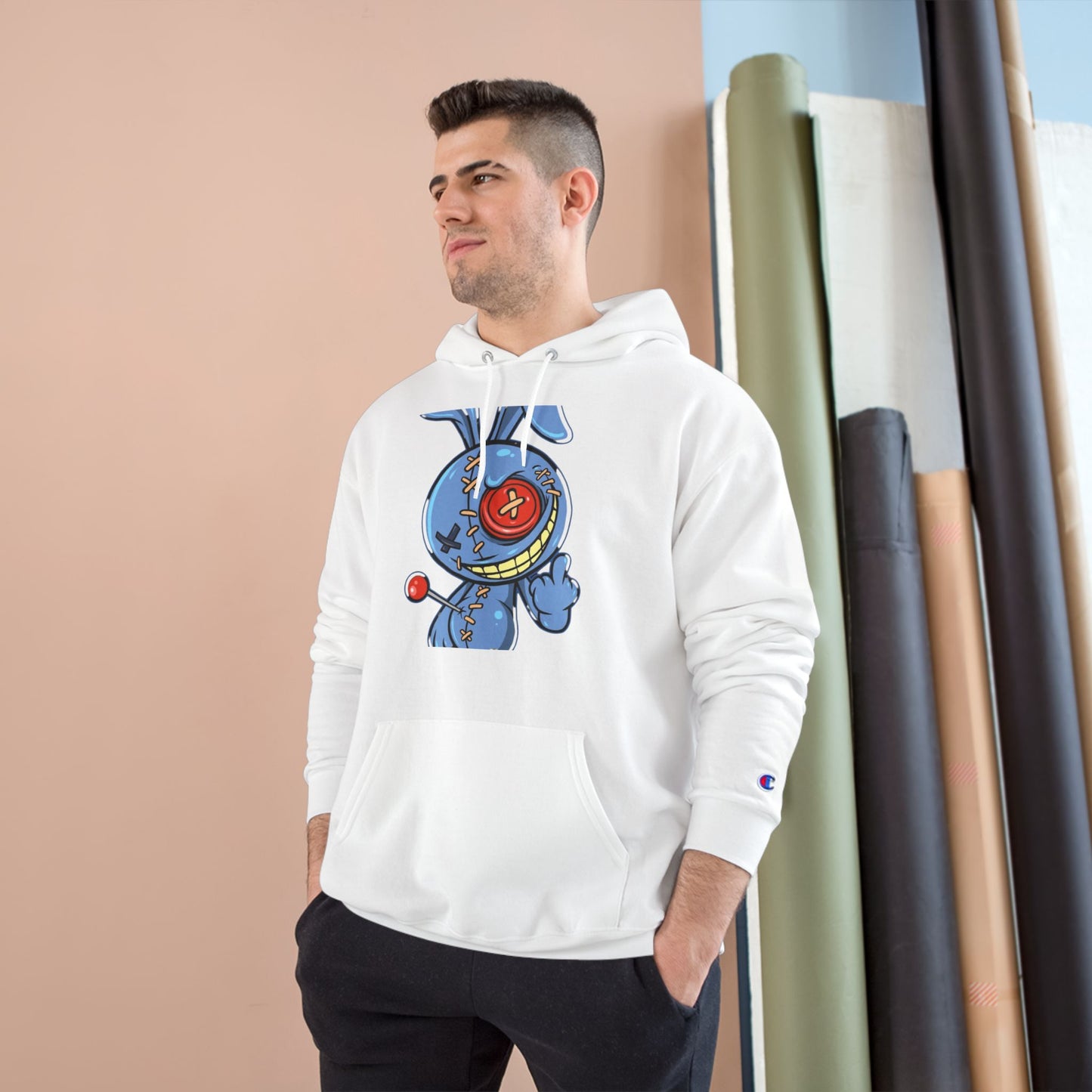Whimsical Champion Hoodie with Unique Bunny Design