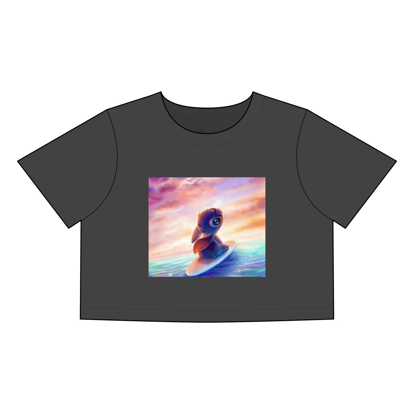 Surfing Bunny Women's Heavy Faded Crop Tee - Relaxed Summer Vibe