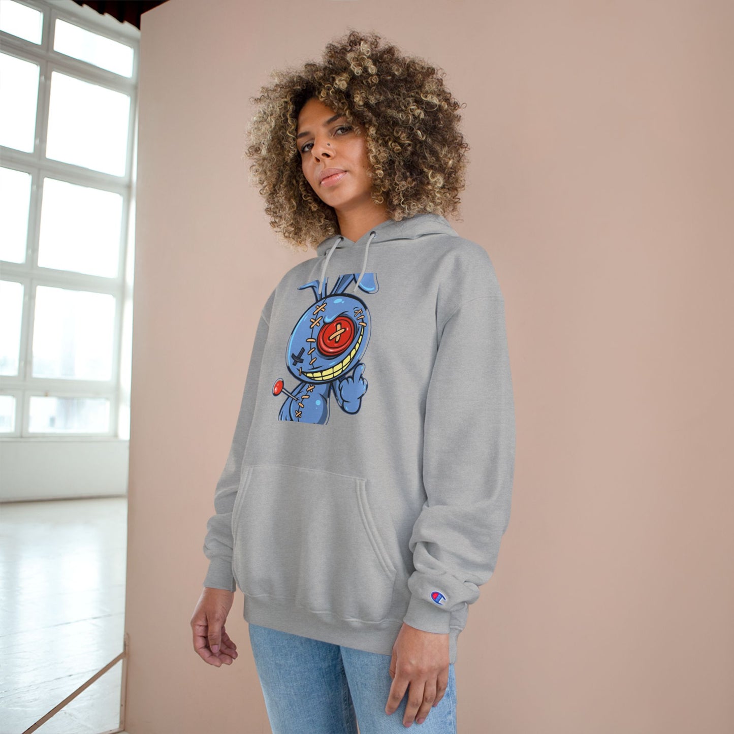 Whimsical Champion Hoodie with Unique Bunny Design