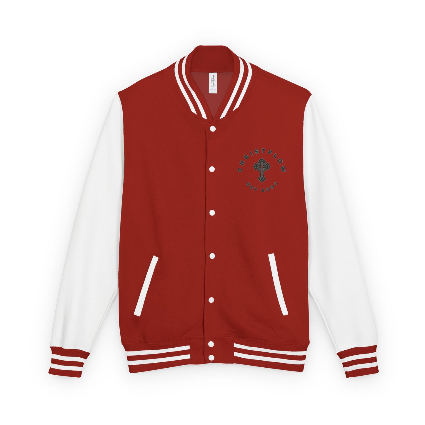 Unisex Heavyweight Letterman Jacket with Cross Design - Trendy Casual Outerwear for Fall