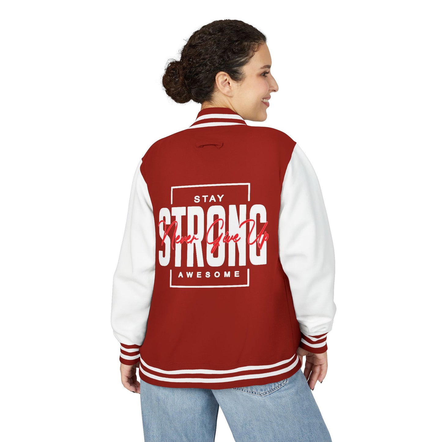 Unisex Heavyweight Letterman Jacket - Stay Strong, Never Give Up