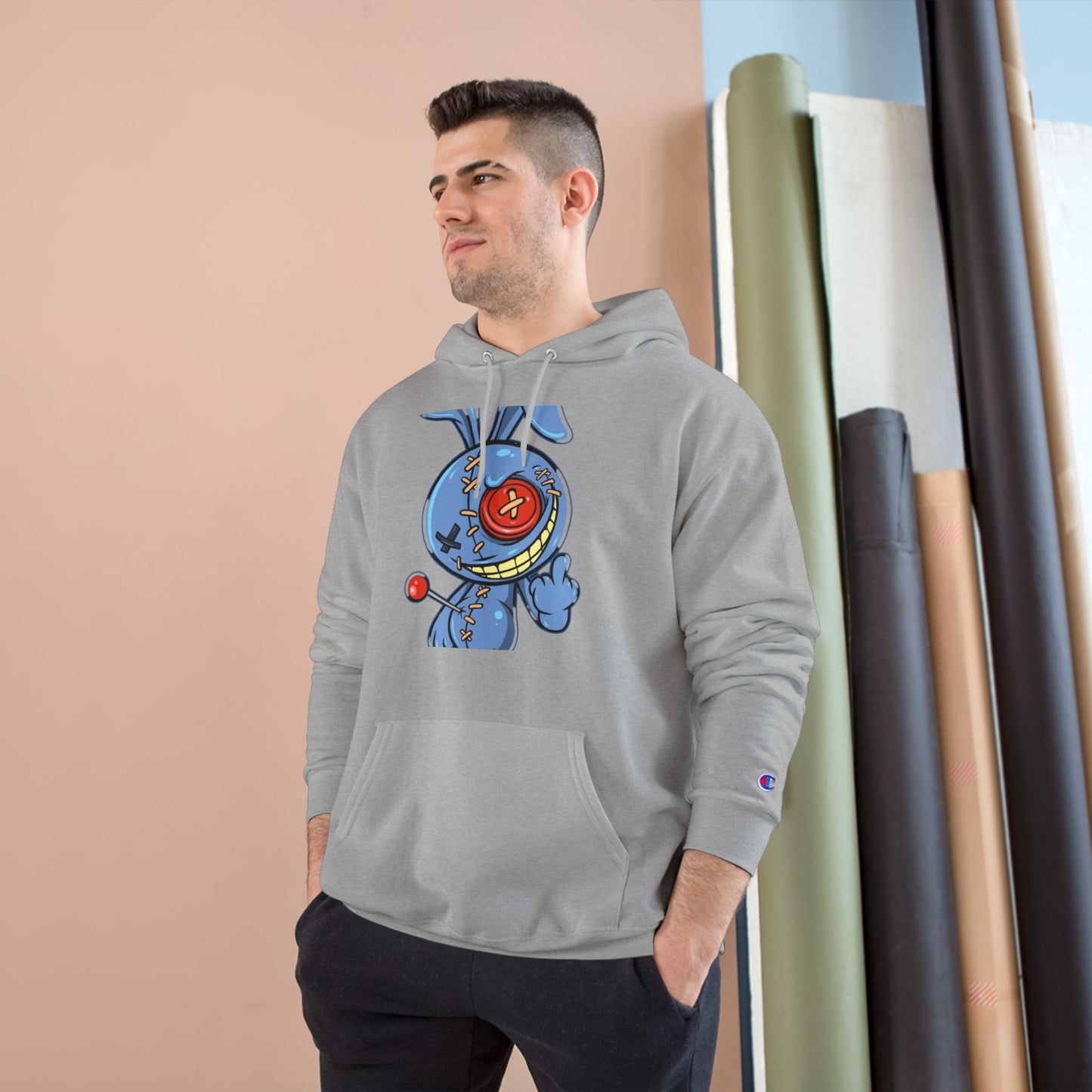 Whimsical Champion Hoodie with Unique Bunny Design