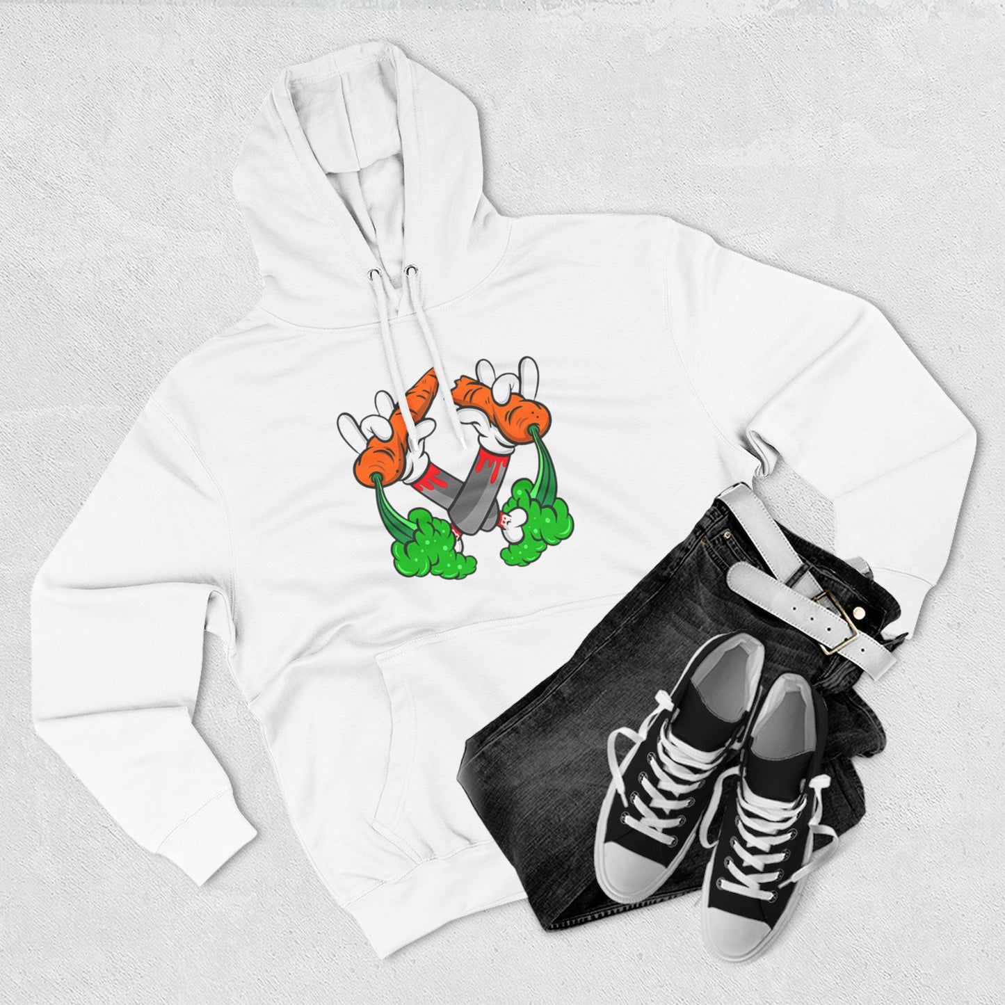 Stylish Three-Panel Fleece Hoodie with Vegetable Design