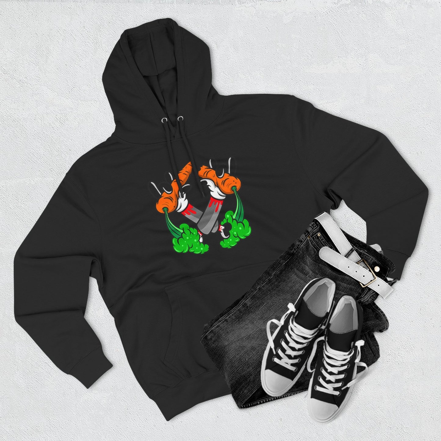 Stylish Three-Panel Fleece Hoodie with Vegetable Design