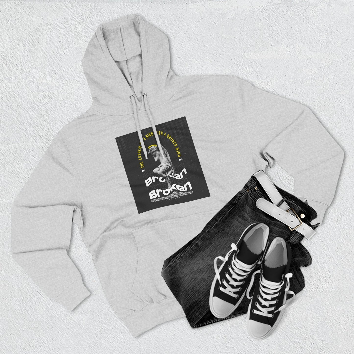 Inspirational Three-Panel Fleece Hoodie - 'Broken Yet Unbroken'