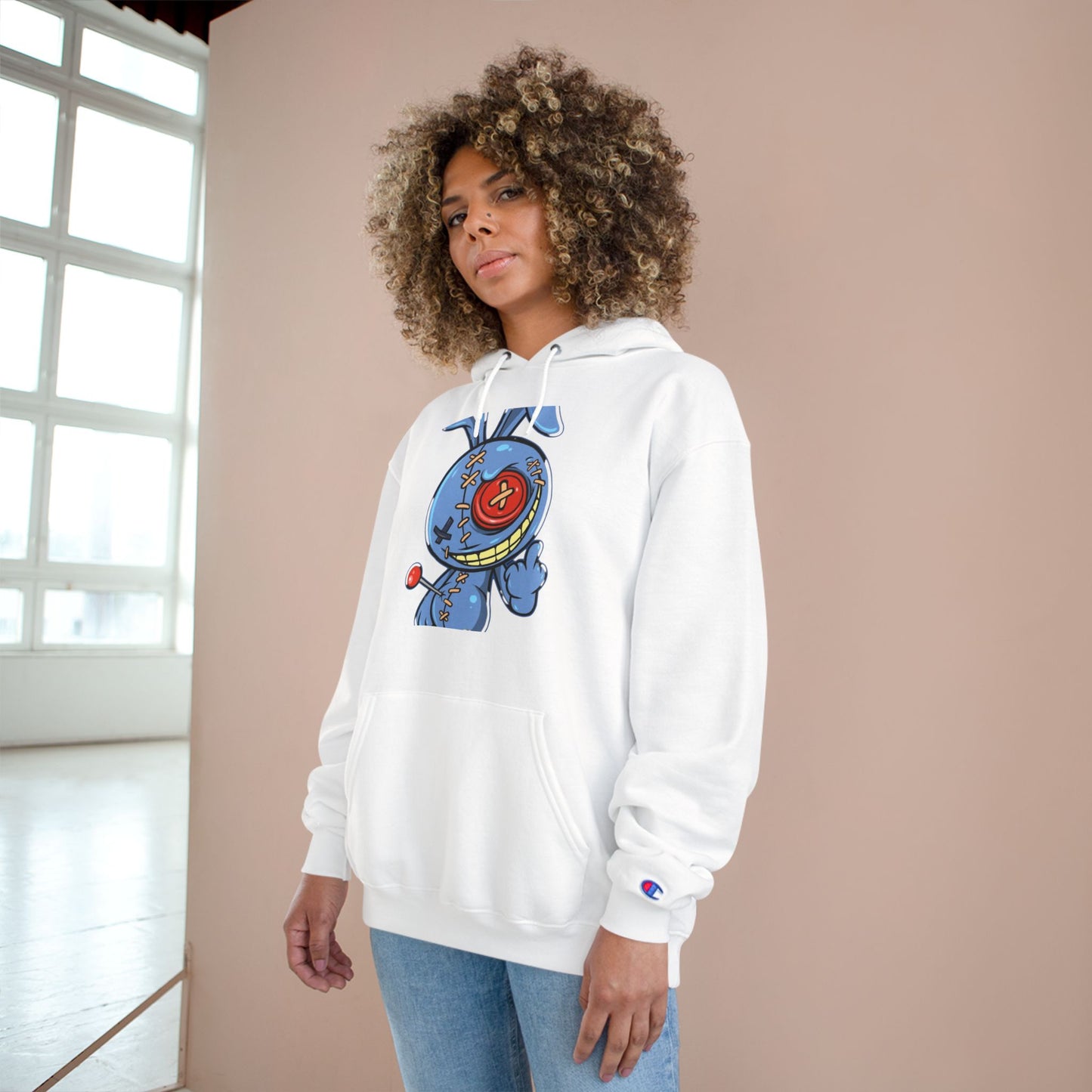 Whimsical Champion Hoodie with Unique Bunny Design