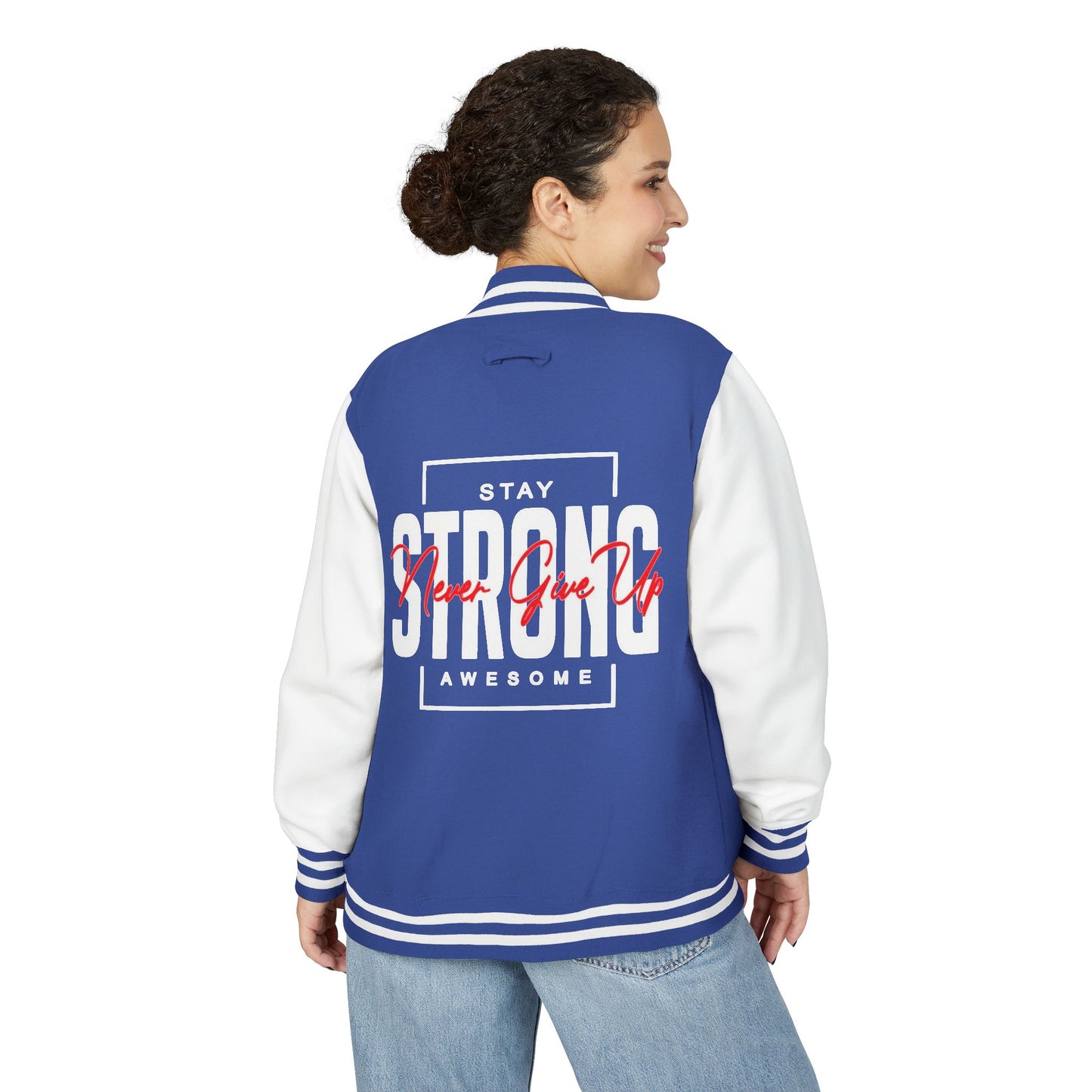 Unisex Heavyweight Letterman Jacket - Stay Strong, Never Give Up
