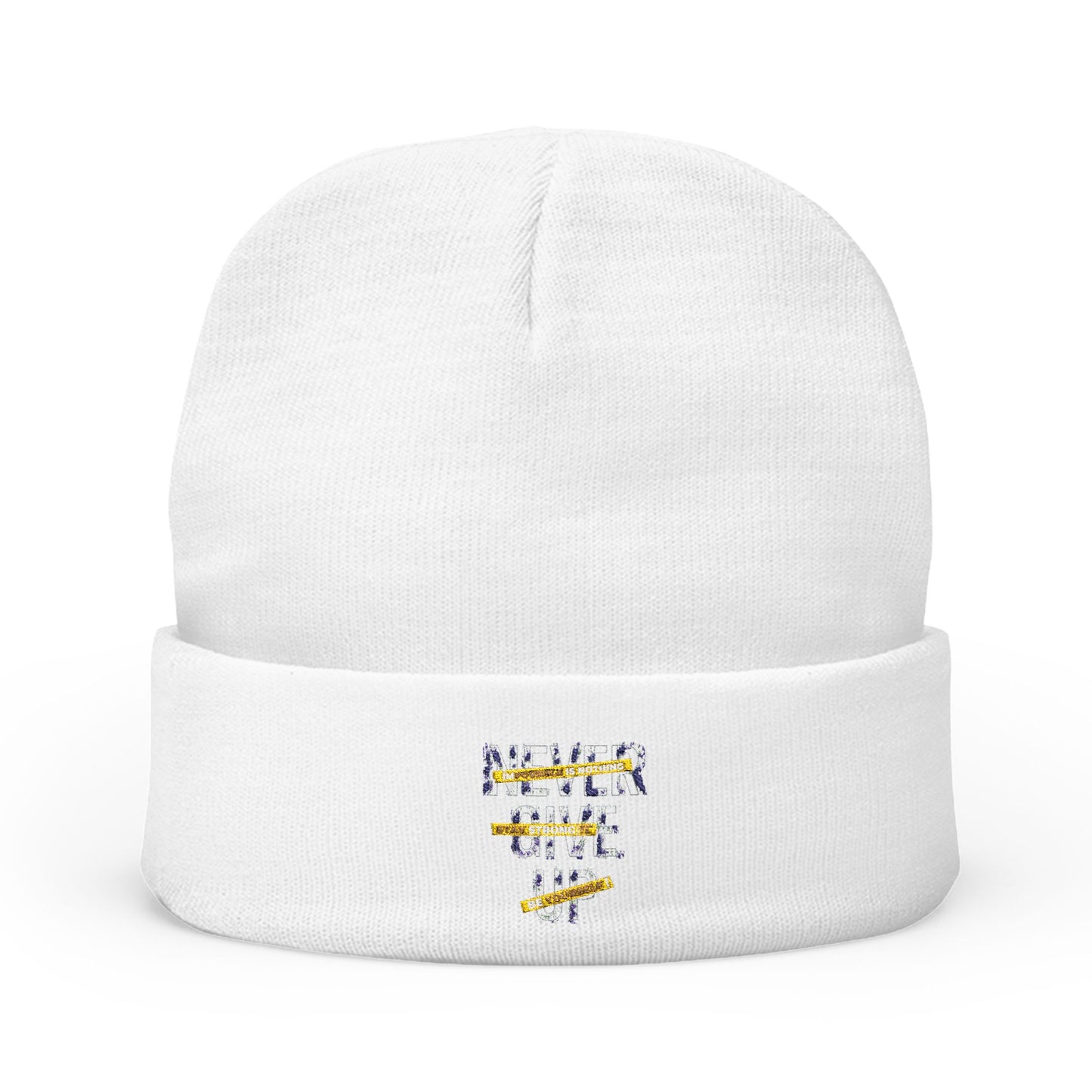 Embroidered Knit Beanie - Never Give Up Inspirational Hat