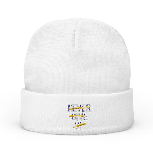 Embroidered Knit Beanie - Never Give Up Inspirational Hat