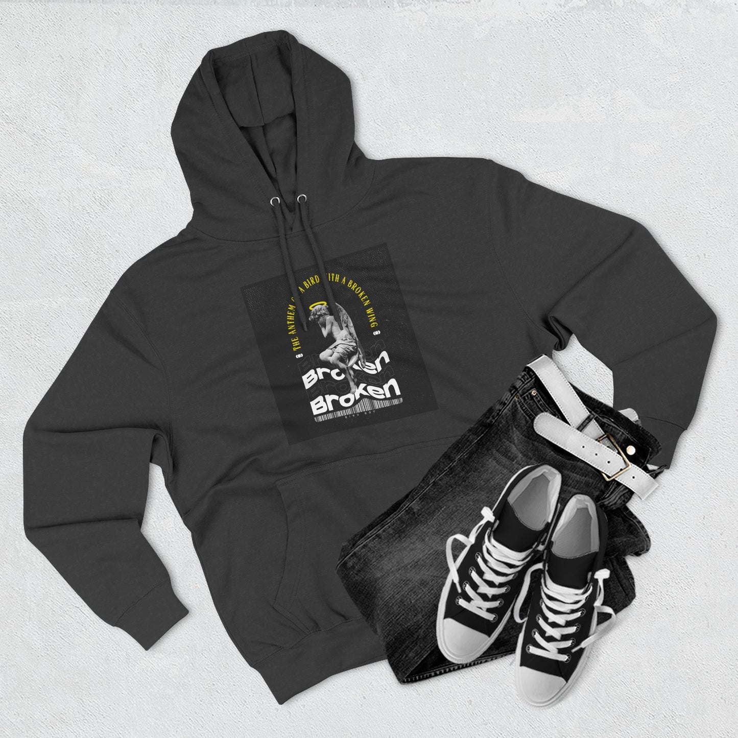 Inspirational Three-Panel Fleece Hoodie - 'Broken Yet Unbroken'