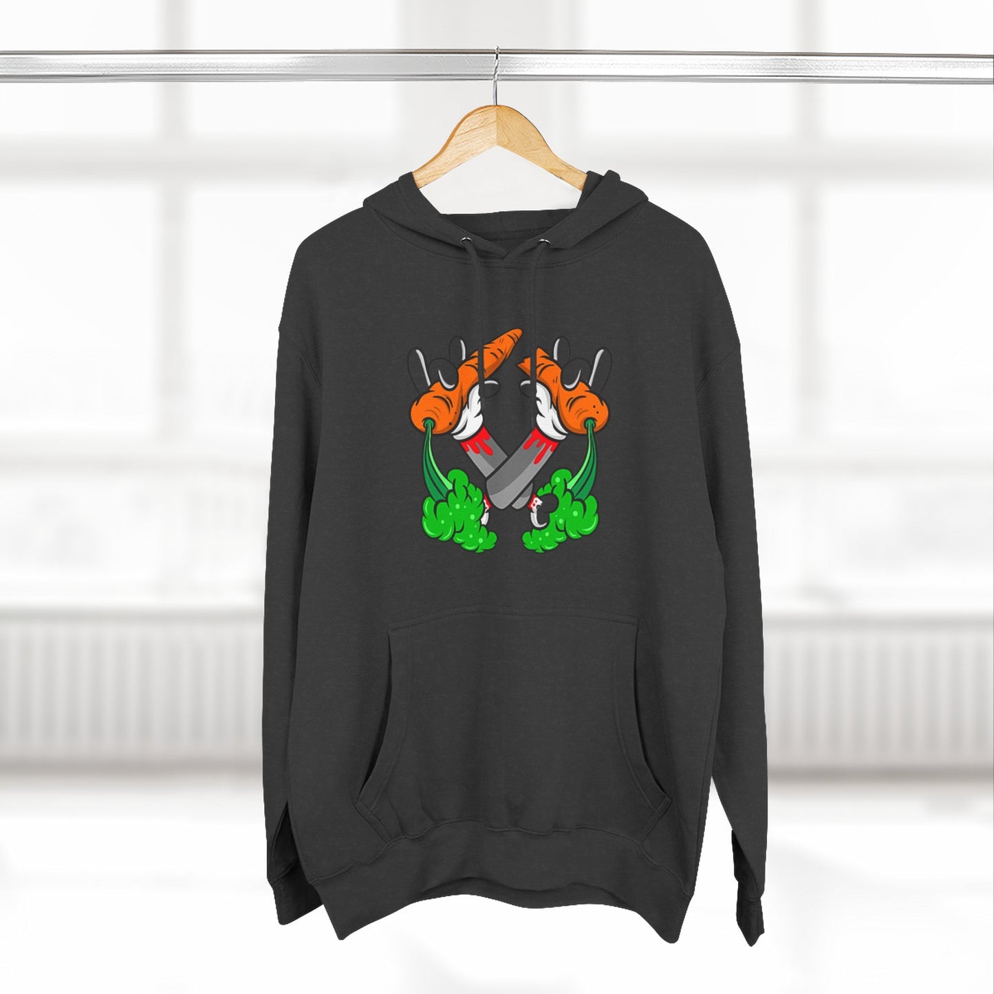 Stylish Three-Panel Fleece Hoodie with Vegetable Design