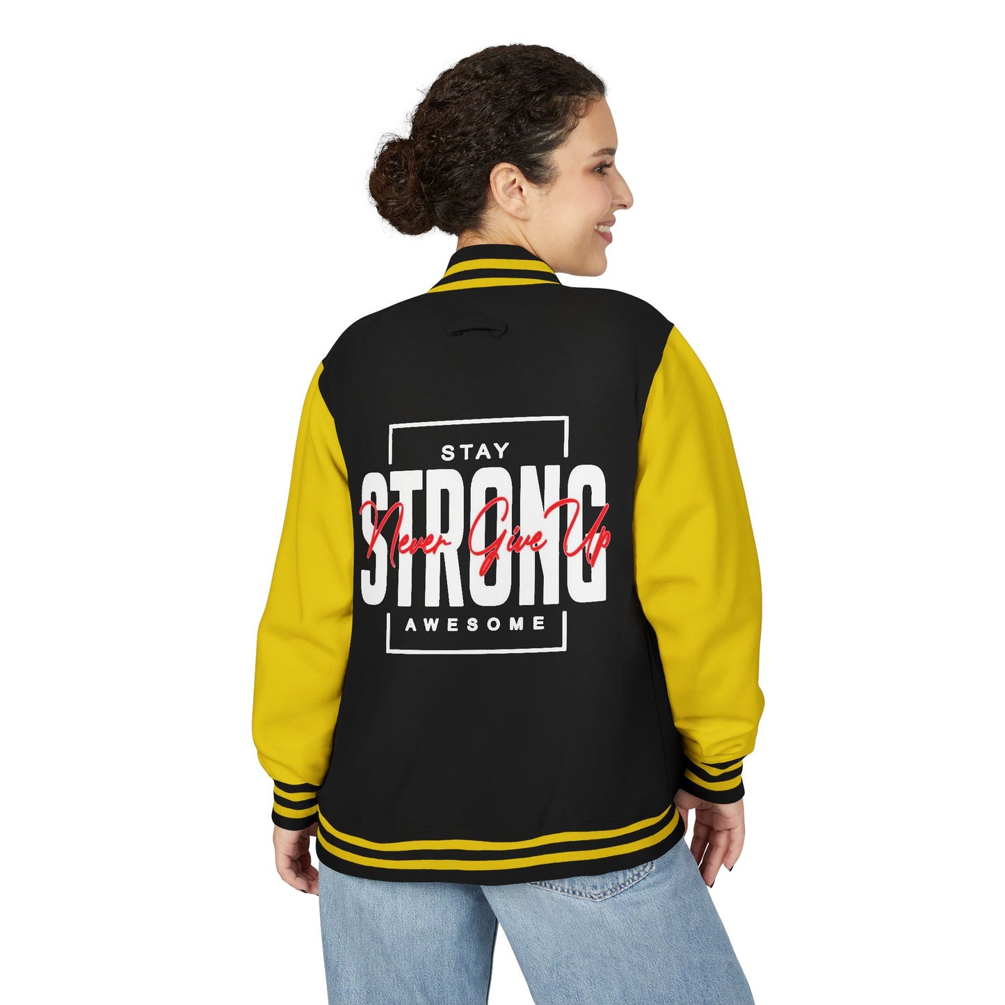 Unisex Heavyweight Letterman Jacket - Stay Strong, Never Give Up