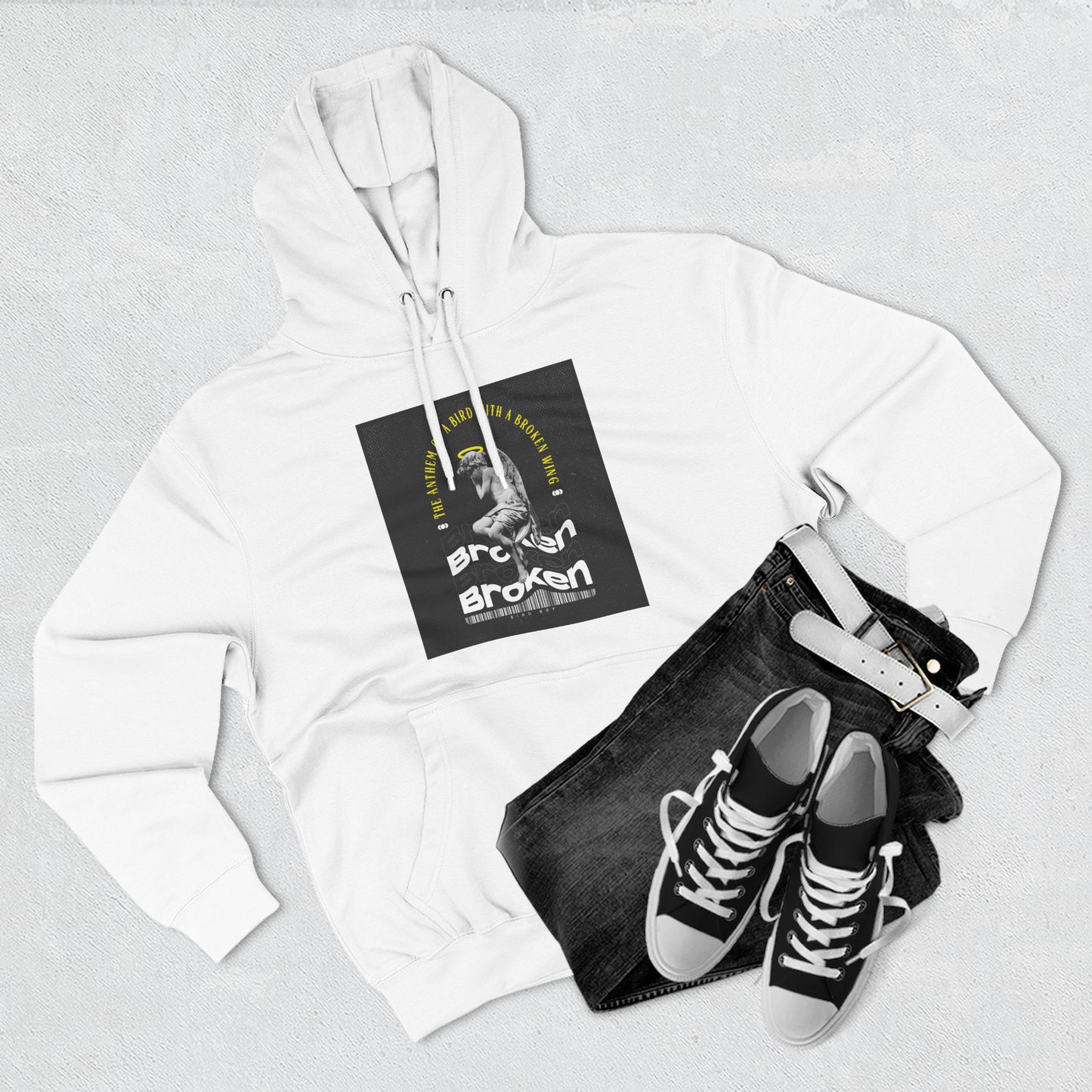 Inspirational Three-Panel Fleece Hoodie - 'Broken Yet Unbroken'