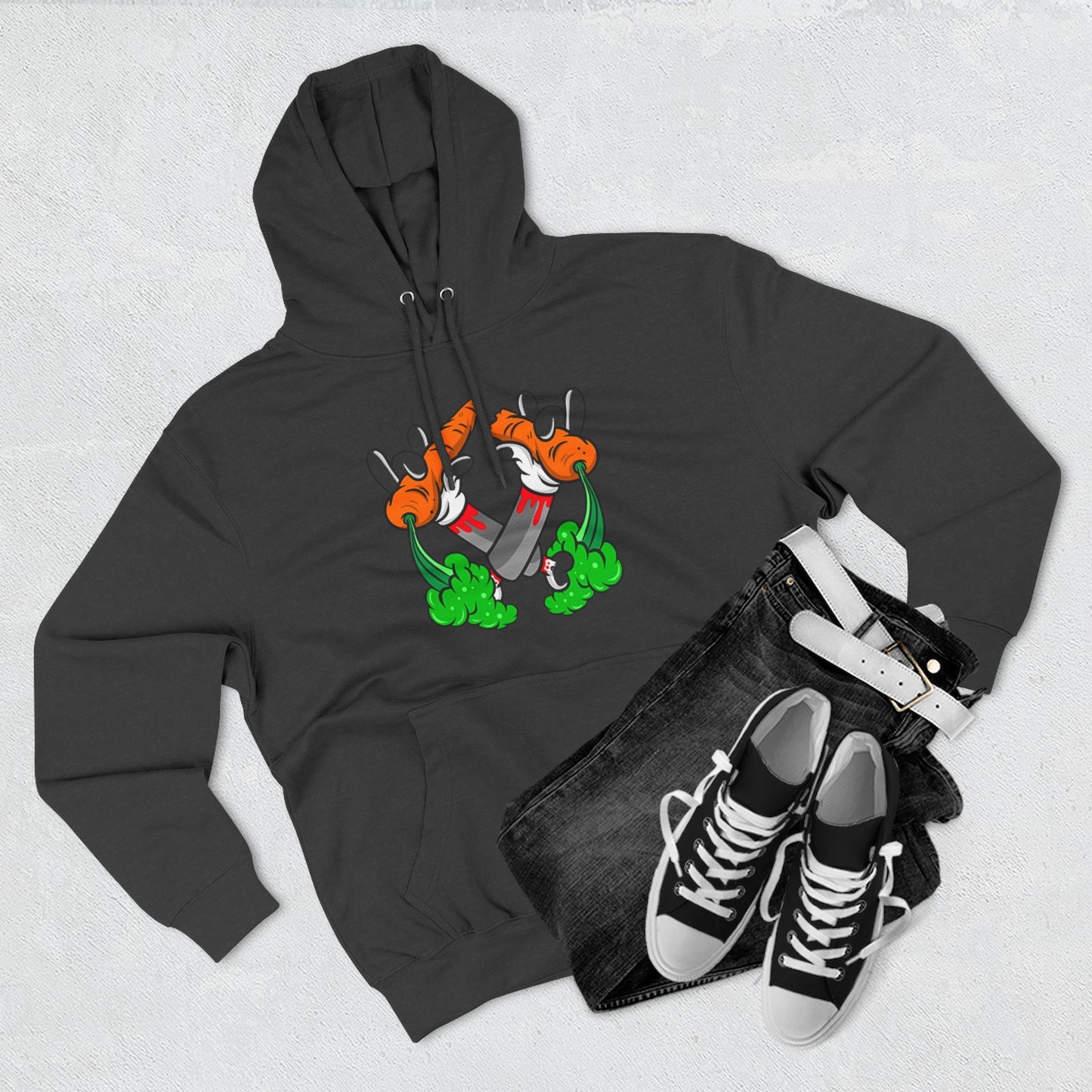 Stylish Three-Panel Fleece Hoodie with Vegetable Design