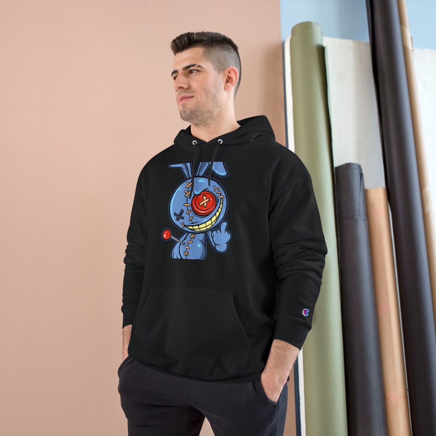 Whimsical Champion Hoodie with Unique Bunny Design