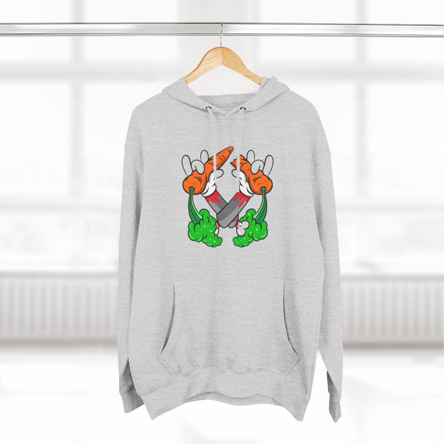 Stylish Three-Panel Fleece Hoodie with Vegetable Design