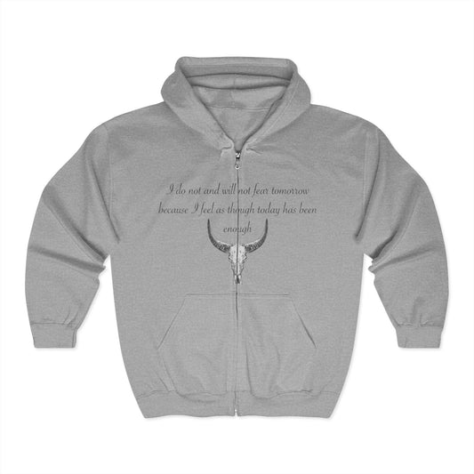 Inspirational Unisex Full Zip Hoodie - 'Fear Not Tomorrow' Design